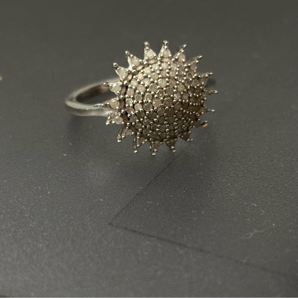 Silver Sunburst Pavé Ring -  1/2 carot- Women's Jewelry